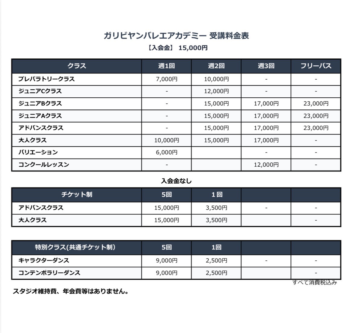 ホームページ用料金表
